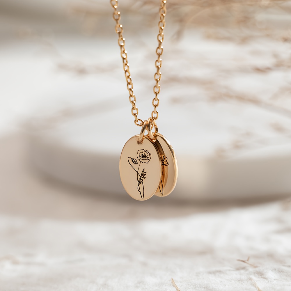 Personalized Women's Birth Flower Pendant Necklace in 18K Plated Design
